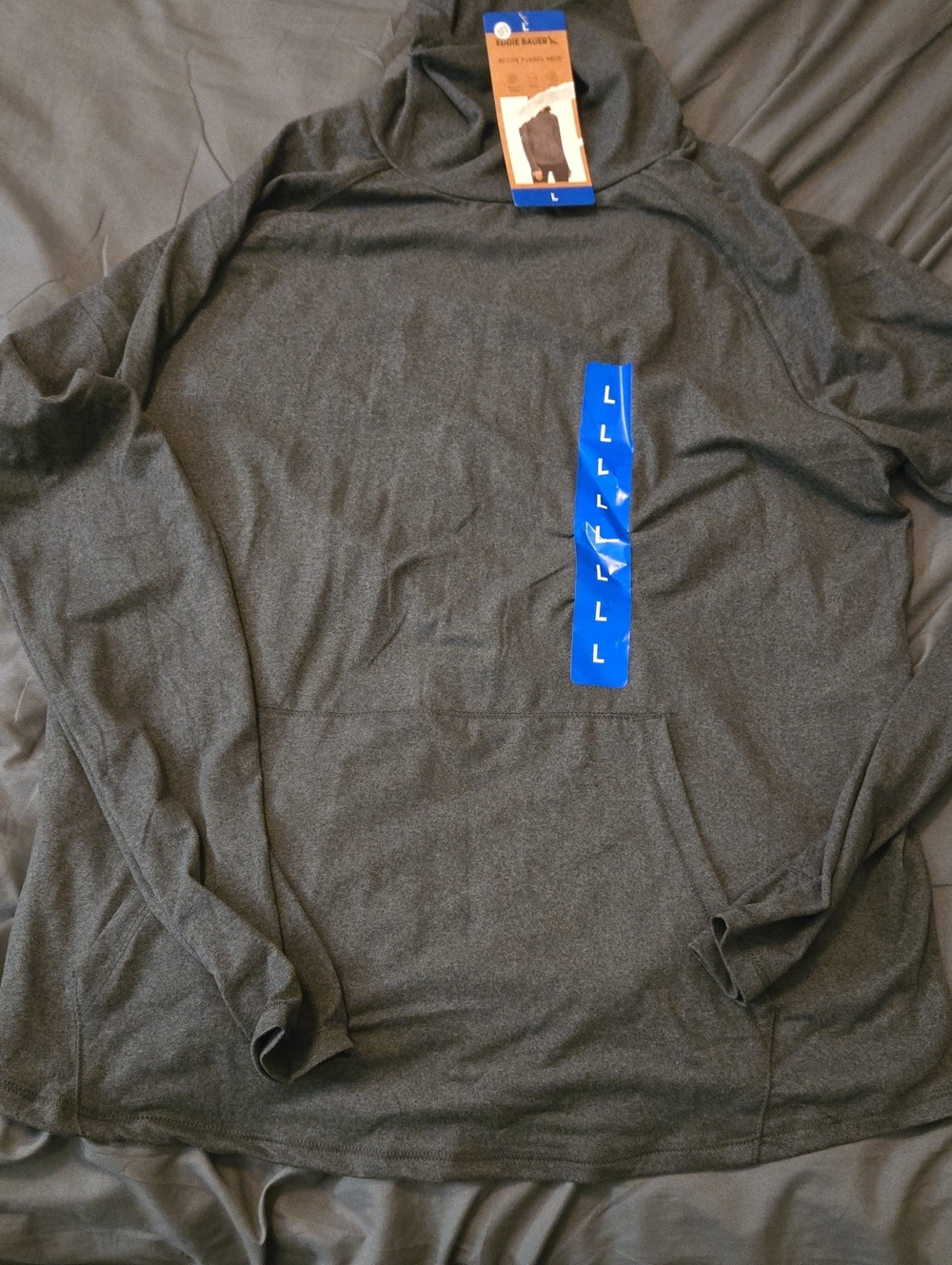Large Eddie Bauer Dark Gray Long-Sleeve Hooded Shirt